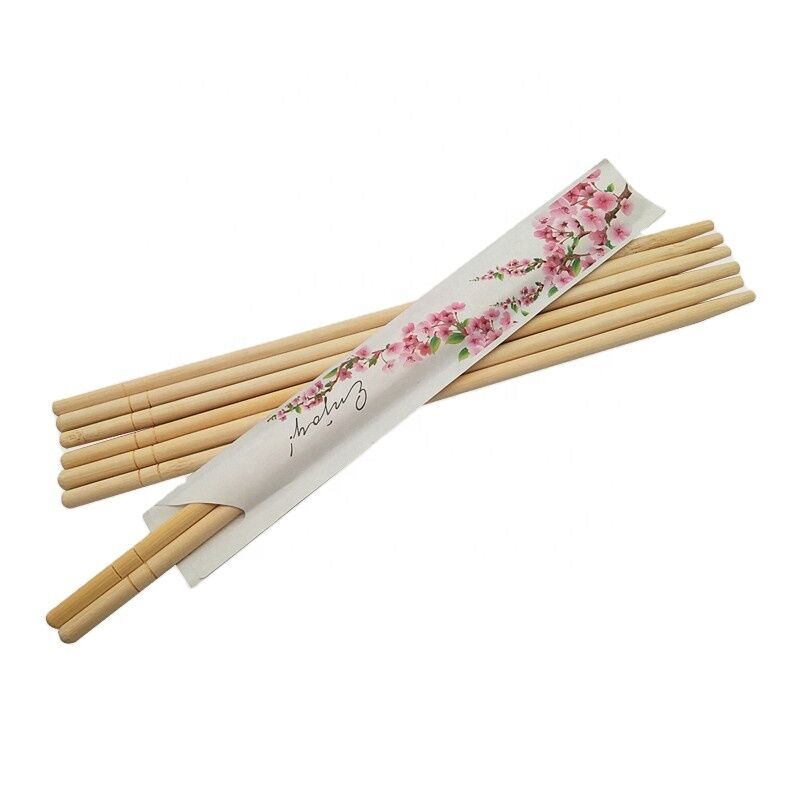 Disposable Bamboo Chopsticks with Paper Sleeve Pack Round Shape and Small Flower Printed